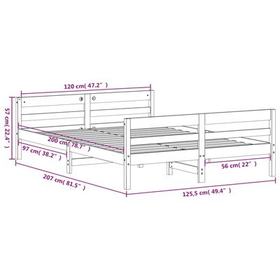 vidaXL Rúmgrind án Dýnu Vaxbrún 120x200 cm Gegnheil Fura