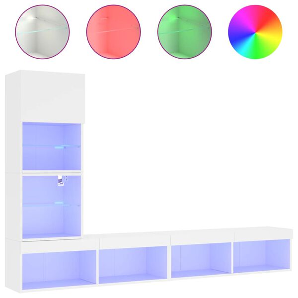 vidaXL 4 hluta Veggsj&oacute;nvarpseiningar me&eth; LED Hv&iacute;tur Samsettur Vi&eth;ur