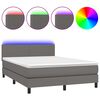 vidaXL Spring R&uacute;m me&eth; D&yacute;nu og LED Gr&aacute;u 140x190 cm gervi le&eth;ur