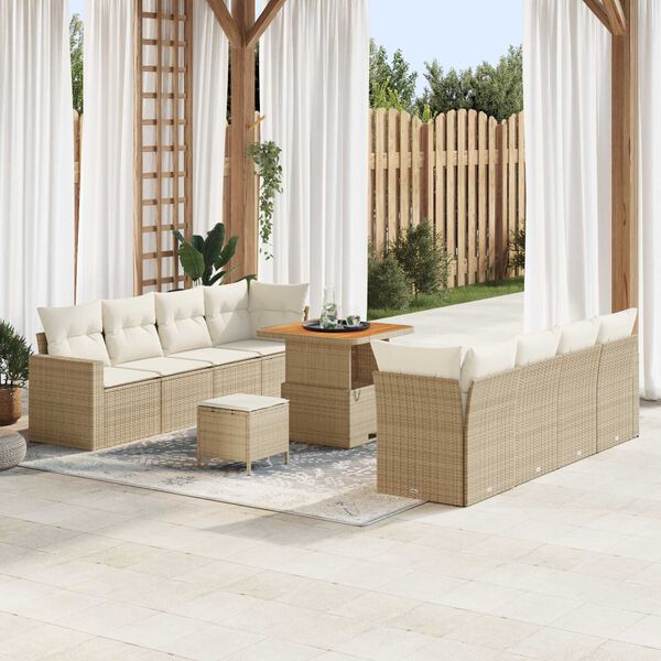 vidaXL Gar&eth;s&oacute;fa sett 11 pcs Drapplita&eth;ur p&oacute;l&yacute;rattan