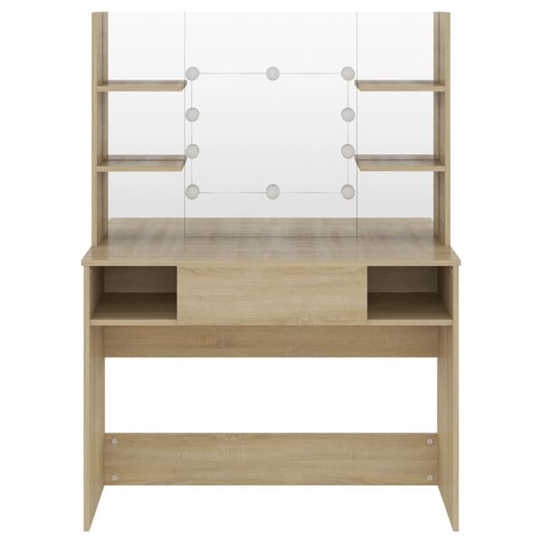 vidaXL Förðunarborð með LED-ljósum 100x40x135 cm MDF Eik