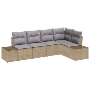 vidaXL Gar&eth;s&oacute;fa sett me&eth; geymslu 5 pcs Beige og lj&oacute;sgr&aacute;r p&oacute;l&yacute;rattan