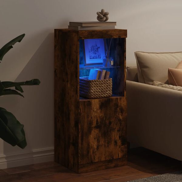 vidaXL Skenkur me&eth; LED Lj&oacute;sum Reyklitu&eth; Eik 41x37x100 cm