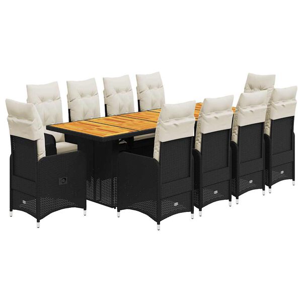 vidaXL 11 Hluta B&iacute;str&oacute;sett me&eth; Sessum Svart P&oacute;l&yacute;rattan