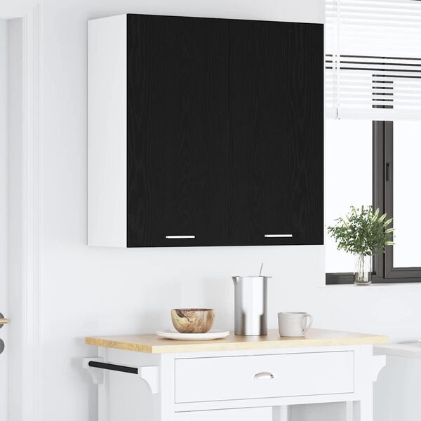 vidaXL Vegghengdur sk&aacute;pur Svartur Eik 80 x 31 x 80 cm Samsettur vi&eth;ur