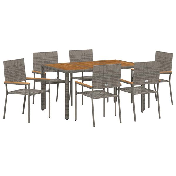 vidaXL Gar&eth;ur bor&eth;sett 7 pcs Gr&aacute;r p&oacute;l&yacute;rattan