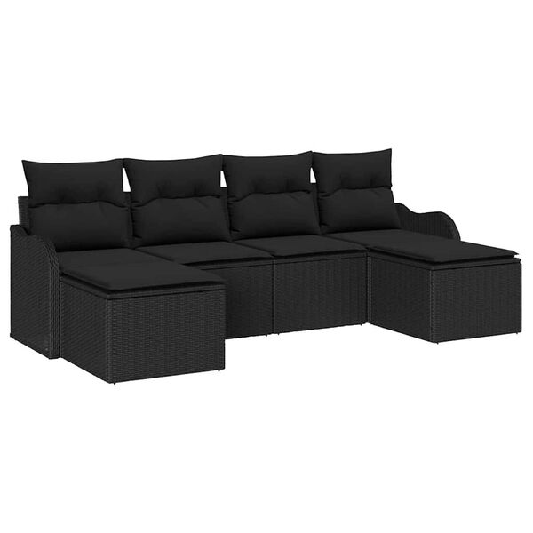 vidaXL Gar&eth;s&oacute;fa sett me&eth; p&uacute;&eth;i 6 pcs Svartur Poly rattan