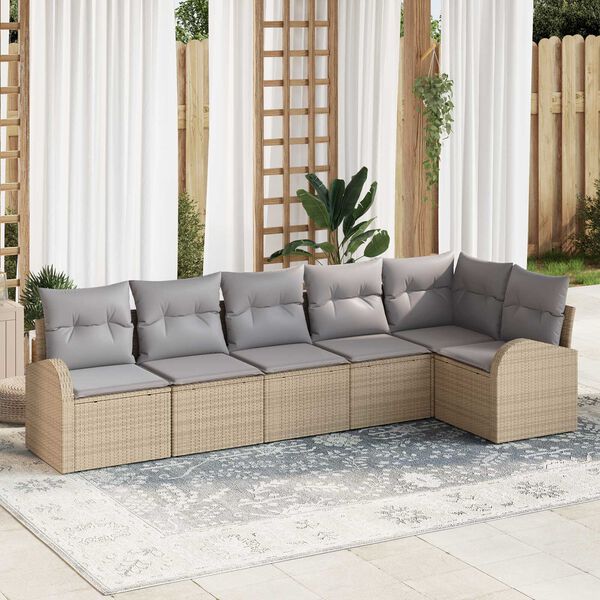 vidaXL Garðsófa sett með púði 6 pcs Drapplitaður Poly rattan