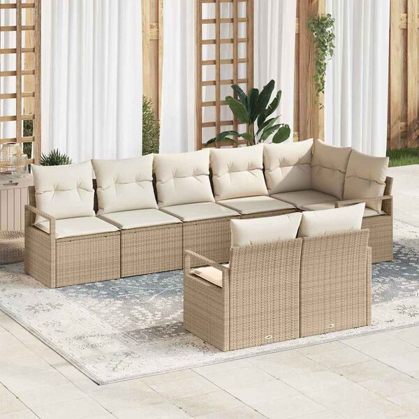 vidaXL Sófasett 8 pcs Drapplitaður pólýrattan