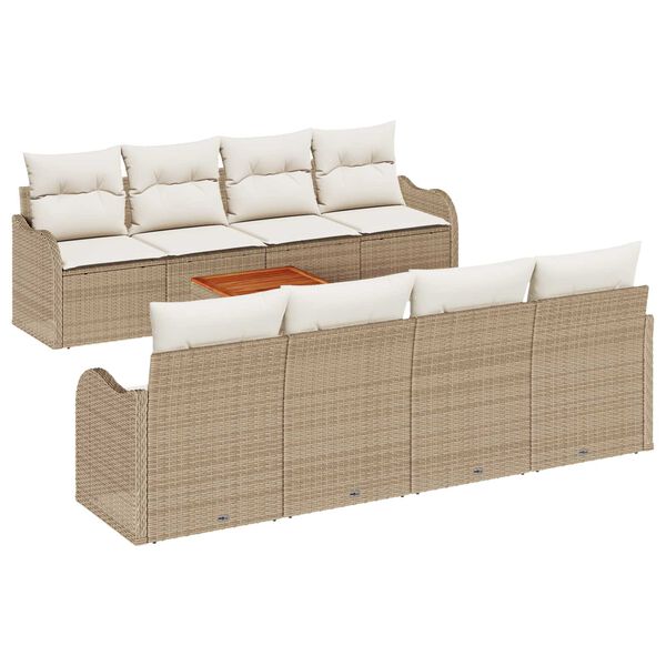 vidaXL Gar&eth;s&oacute;fa sett me&eth; geymslu 9 pcs Beige og krem p&oacute;l&yacute;rattan