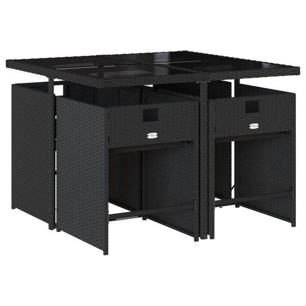 vidaXL 5 Hluta Gar&eth;bor&eth;stofusett me&eth; Sessum Svart P&oacute;l&yacute;rattan