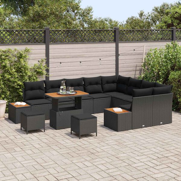 vidaXL Gar&eth;s&oacute;fa sett me&eth; p&uacute;&eth;i me&eth; geymslu 12 pcs Svartur Poly rattan