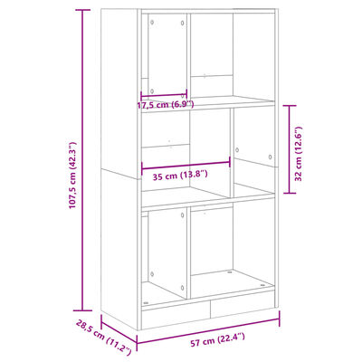 vidaXL Bókaskápur Svartur 57x28,5x107,5 cm Samsettur Viður