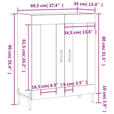 vidaXL Skenkur Háglans Hvítur 69,5x34x90 cm Samsettur Viður