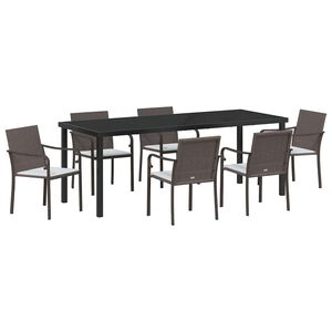 vidaXL Gar&eth;ur bor&eth;sett 7 pcs Br&uacute;nn og svartur PE rattan