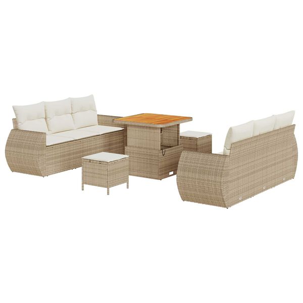 vidaXL Gar&eth;s&oacute;fa sett me&eth; p&uacute;&eth;i me&eth; kodda 9 pcs Beige og krem p&oacute;l&yacute;rattan