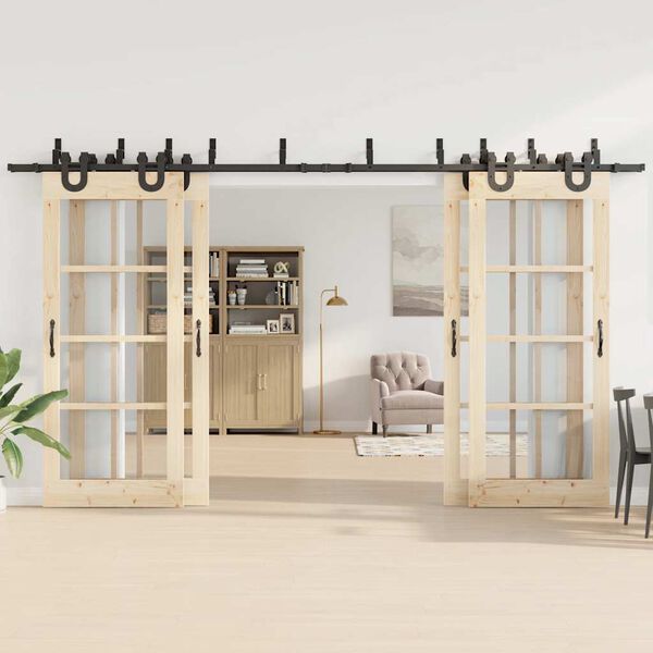 vidaXL Rennihurðarbúnaðarsett 400 cm Stál Svart