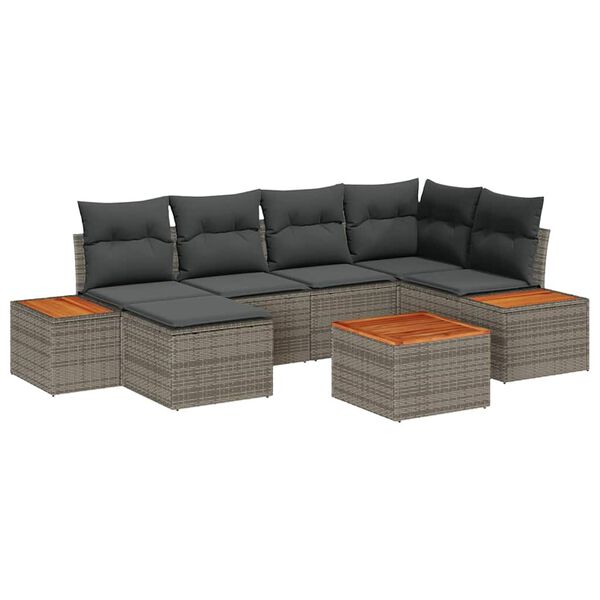 vidaXL Gar&eth;s&oacute;fa sett me&eth; p&uacute;&eth;i 7 pcs Gr&aacute;r Poly Rattan