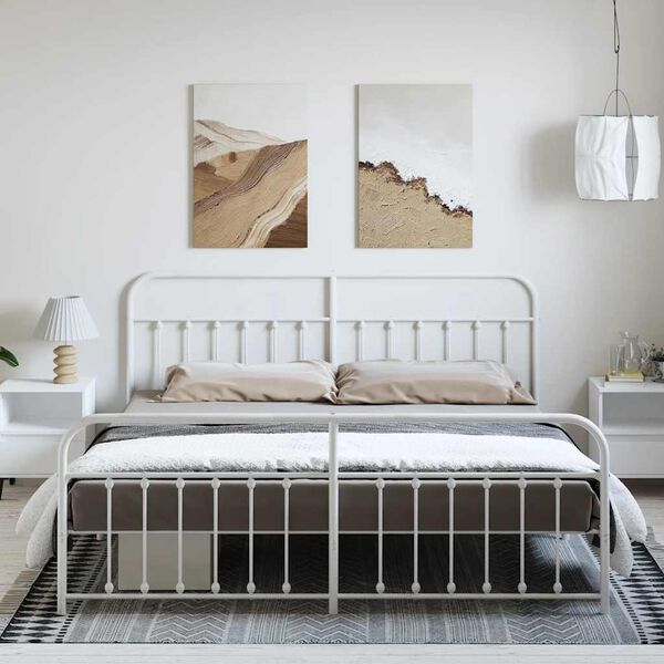 vidaXL R&uacute;mgrind &uacute;r M&aacute;lmi me&eth; H&ouml;fu&eth;gafli & F&oacute;tagafli Hv&iacute;t 183x213 cm