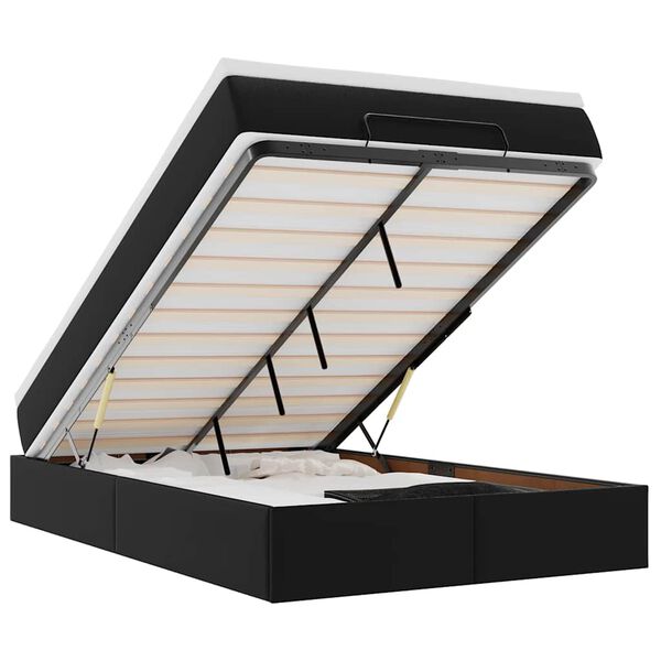 vidaXL Ottoman r&uacute;mgrind me&eth; d&yacute;nu Svart 120x190cm gervi le&eth;ur