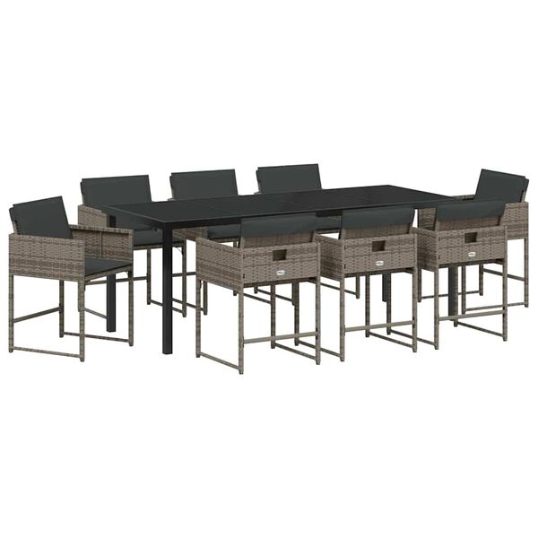 vidaXL Gar&eth;ur bor&eth;sett 9 pcs Gr&aacute;r p&oacute;l&yacute;rattan