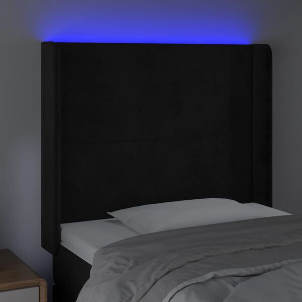 vidaXL LED h&ouml;fu&eth;gafl Svart 83x16x118/128 cm Flauel
