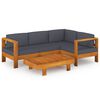 vidaXL 5 stykki gar&eth;setustofusett me&eth; d&ouml;kkgr&aacute;um p&uacute;&eth;um Acacia Wood
