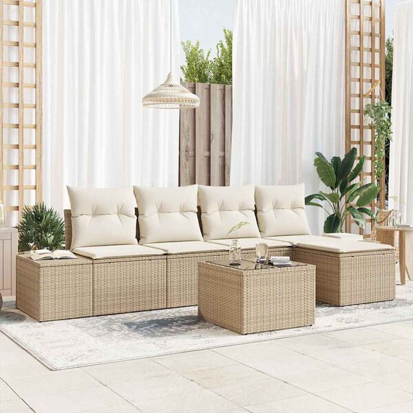 vidaXL Gar&eth;s&oacute;fa sett me&eth; p&uacute;&eth;i 5 pcs Beige og krem p&oacute;l&yacute;rattan