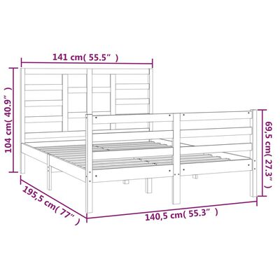 vidaXL Rúmgrind án Dýnu Hvítur 135x190 cm Gegnheil Viður