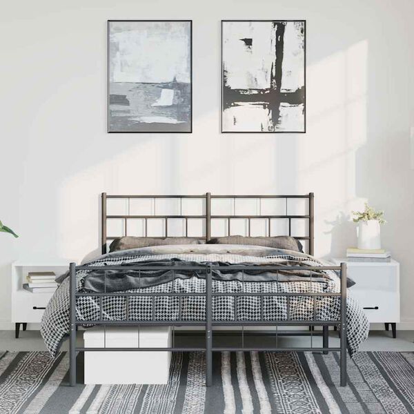 vidaXL R&uacute;mgrind &uacute;r M&aacute;lmi me&eth; H&ouml;fu&eth;gafli & F&oacute;tagafli Sv&ouml;rt 150x200 cm