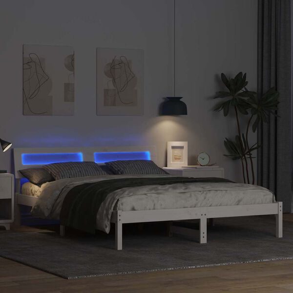 vidaXL Ramsv&iacute;k me&eth; h&ouml;fu&eth;gafl Hv&iacute;tt 150 x 200 cm Solid furuhikk