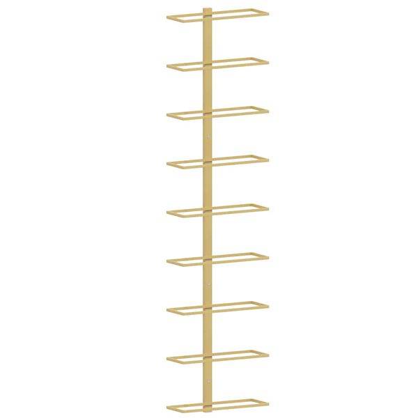 vidaXL Vegghengdur V&iacute;nrekki fyrir 9 Fl&ouml;skur Gyllt J&aacute;rn