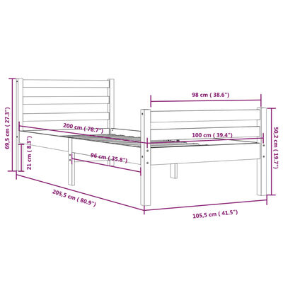 vidaXL Rúmgrind án Dýnu Gegnheil Viður 100x200 cm