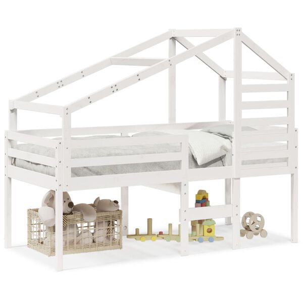 vidaXL Hásvefn Rúm án Dýnu Hvítt 90x200 cm Gegnheil Fura