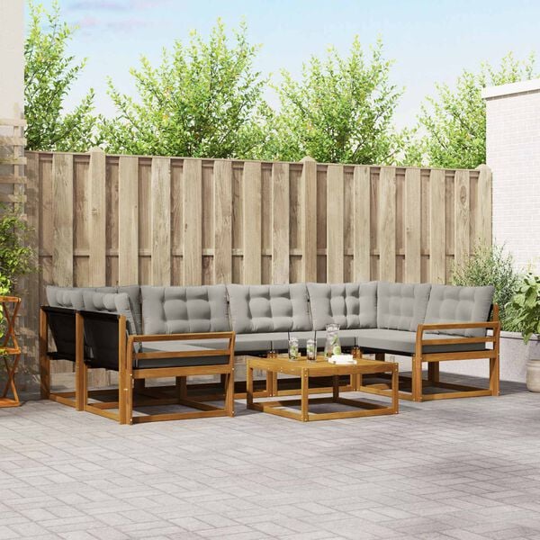 vidaXL &Uacute;ti s&oacute;fasett me&eth; p&uacute;&eth;i 7 pcs N&aacute;tt&uacute;rulegt og Lj&oacute;st Gr&aacute;tt