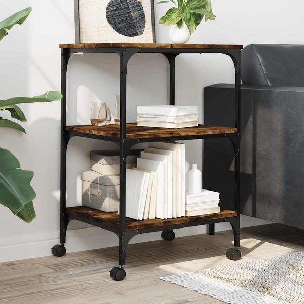 vidaXL Prentarastandur 3 hæða Reykt Eik 50x41x75 cm Samsettur viður