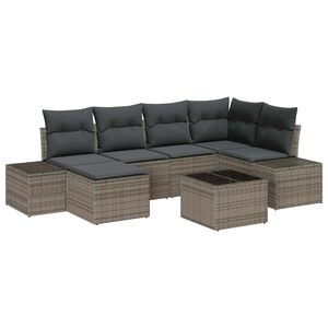 vidaXL Gar&eth;s&oacute;fa sett me&eth; p&uacute;&eth;i me&eth; geymslu 6 pcs Gr&aacute;r p&oacute;l&yacute;rattan