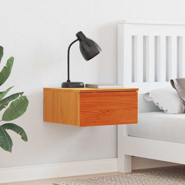 vidaXL Náttborð með skúffu Vaxbrúnn 37 x 35 x 18,5 cm Gegnheil fura