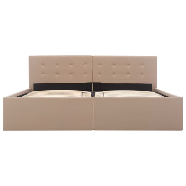 vidaXL Vökvalyft Geymslurúmgrind Cappuccinobrúnt Leðurlíki 160x200 cm