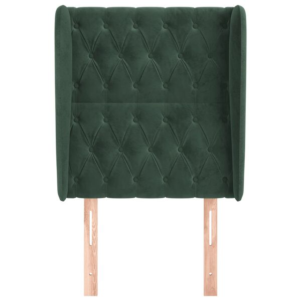 vidaXL Höfðagafl með Eyrum 83x23x118/128 cm Dökkgræn Flauel