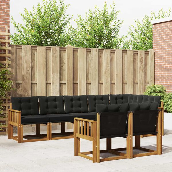 vidaXL &Uacute;ti s&oacute;fasett me&eth; p&uacute;&eth;i 8 pcs N&aacute;tt&uacute;rulegur og svartur