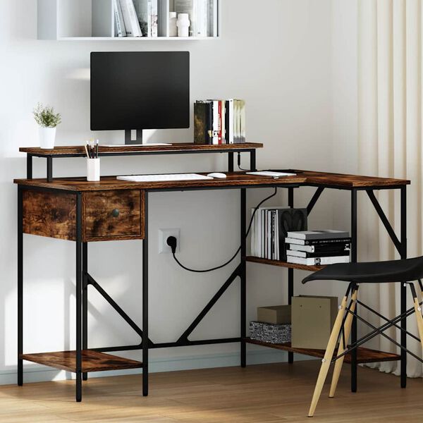 vidaXL Skrifbor&eth; me&eth; hillu Rau&eth;-eik 120 x 79 x 86,5 cm Samsettur vi&eth;ur