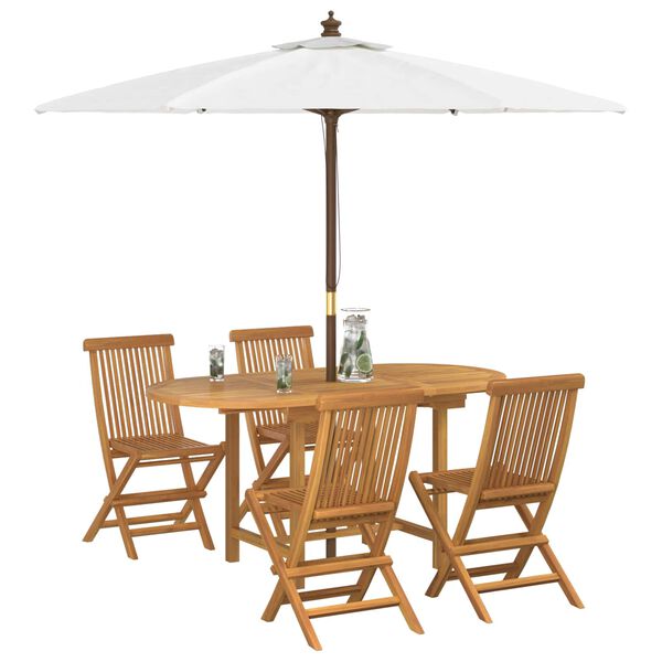 vidaXL Gar&eth;ur bor&eth;sett 5 pcs Br&uacute;nn Solid teak vi&eth;ur
