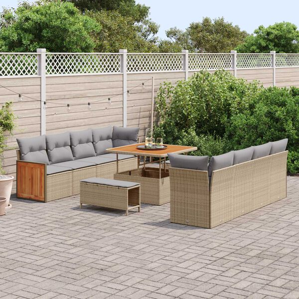 vidaXL Gar&eth;s&oacute;fa sett me&eth; p&uacute;&eth;i 12 pcs Beige og lj&oacute;sgr&aacute;r p&oacute;l&yacute;rattan