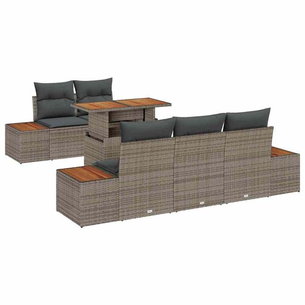 vidaXL Garðsófa sett með geymslu 6 pcs Grár Poly rattan
