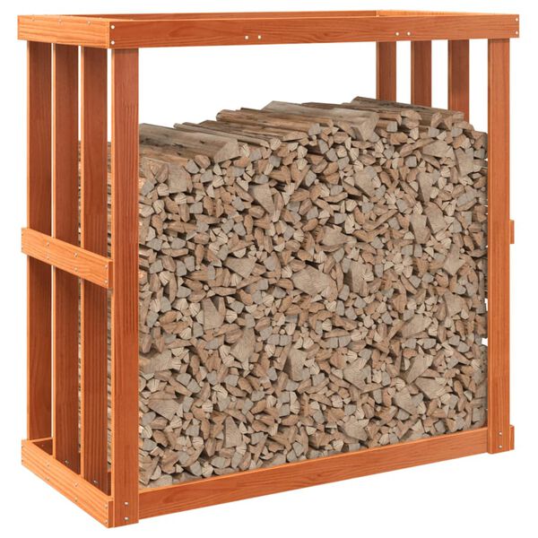 vidaXL Eldiviðarstandur Útinotkun Vaxbrúnn 109x52x106 cm Gegnheil Fura