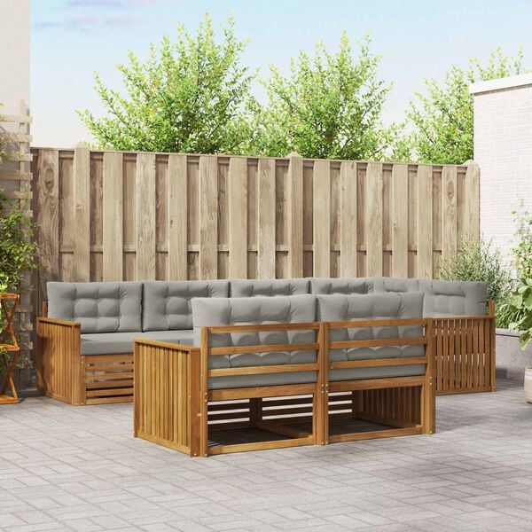 vidaXL &Uacute;ti s&oacute;fasett me&eth; p&uacute;&eth;i 7 pcs N&aacute;tt&uacute;rulegt og Lj&oacute;st Gr&aacute;tt