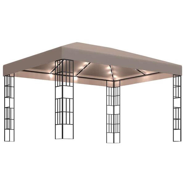vidaXL Gazebo me&eth; LED strengjalj&oacute;sum 4x3 m M&oacute;gr&aacute;tt