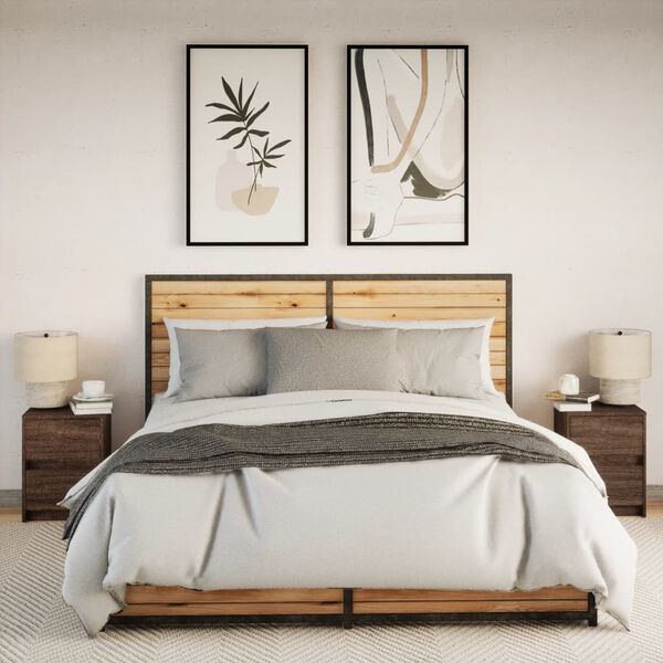 vidaXL Náttborð með LED Ljósum 2 stk. Brún Eik Samsettur Viður