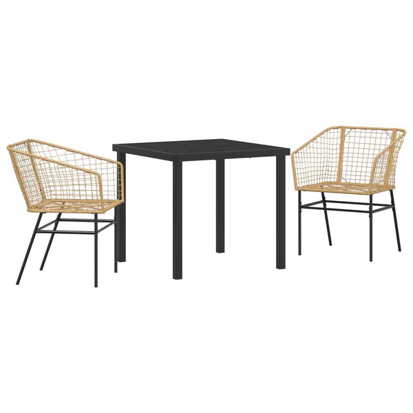 vidaXL Gar&eth;ur bor&eth;sett 3 pcs Br&uacute;nn p&oacute;l&yacute;rattan